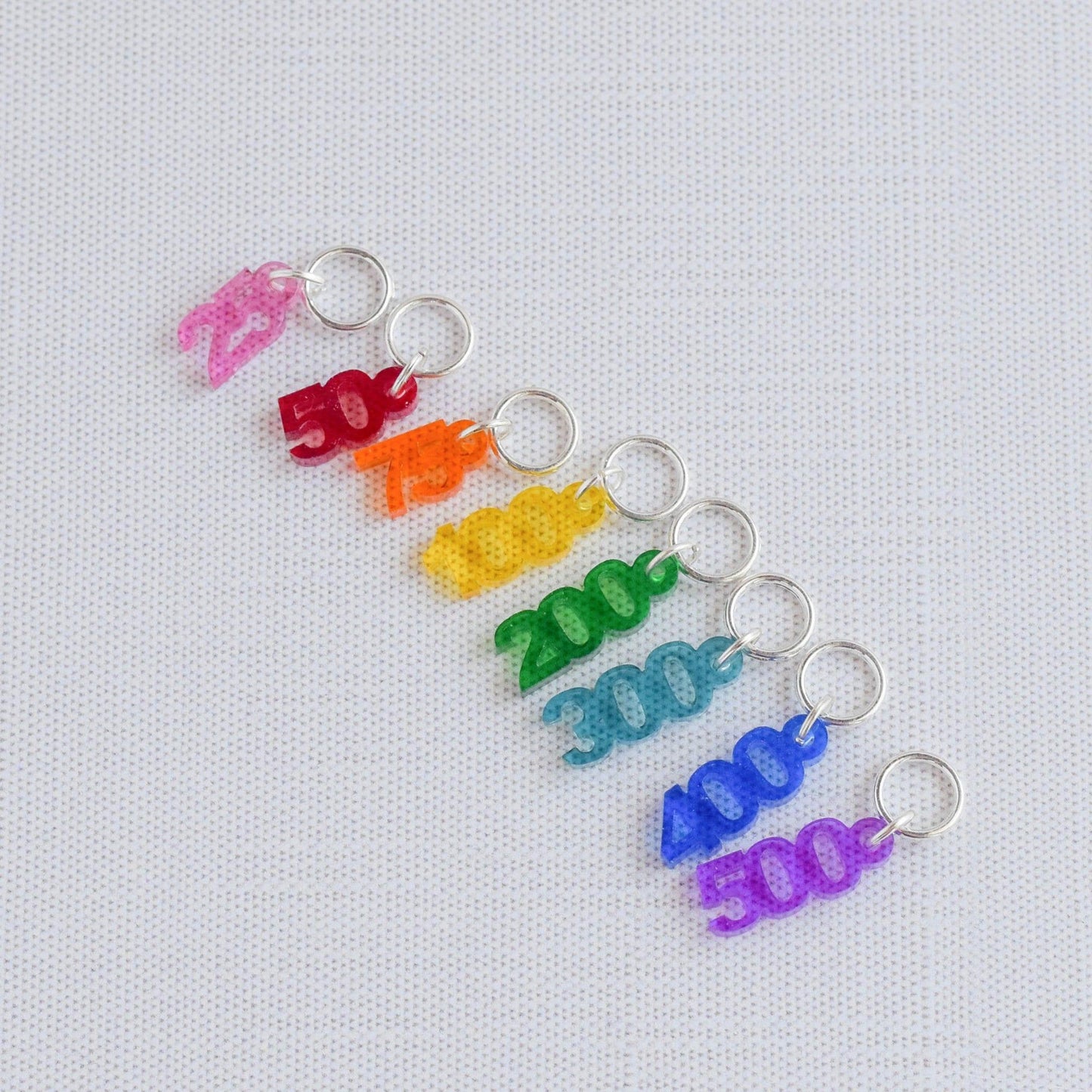 Set of 8 Laser Engraved Stitch Markers - Number Outlines - Rainbow