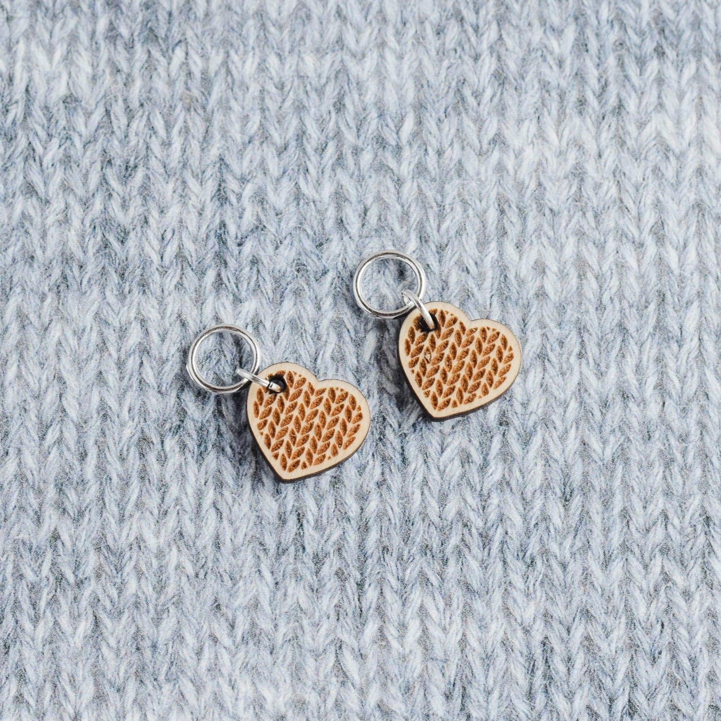 Set of 2 Laser Engraved Stitch Markers - Heart Stitch Pattern