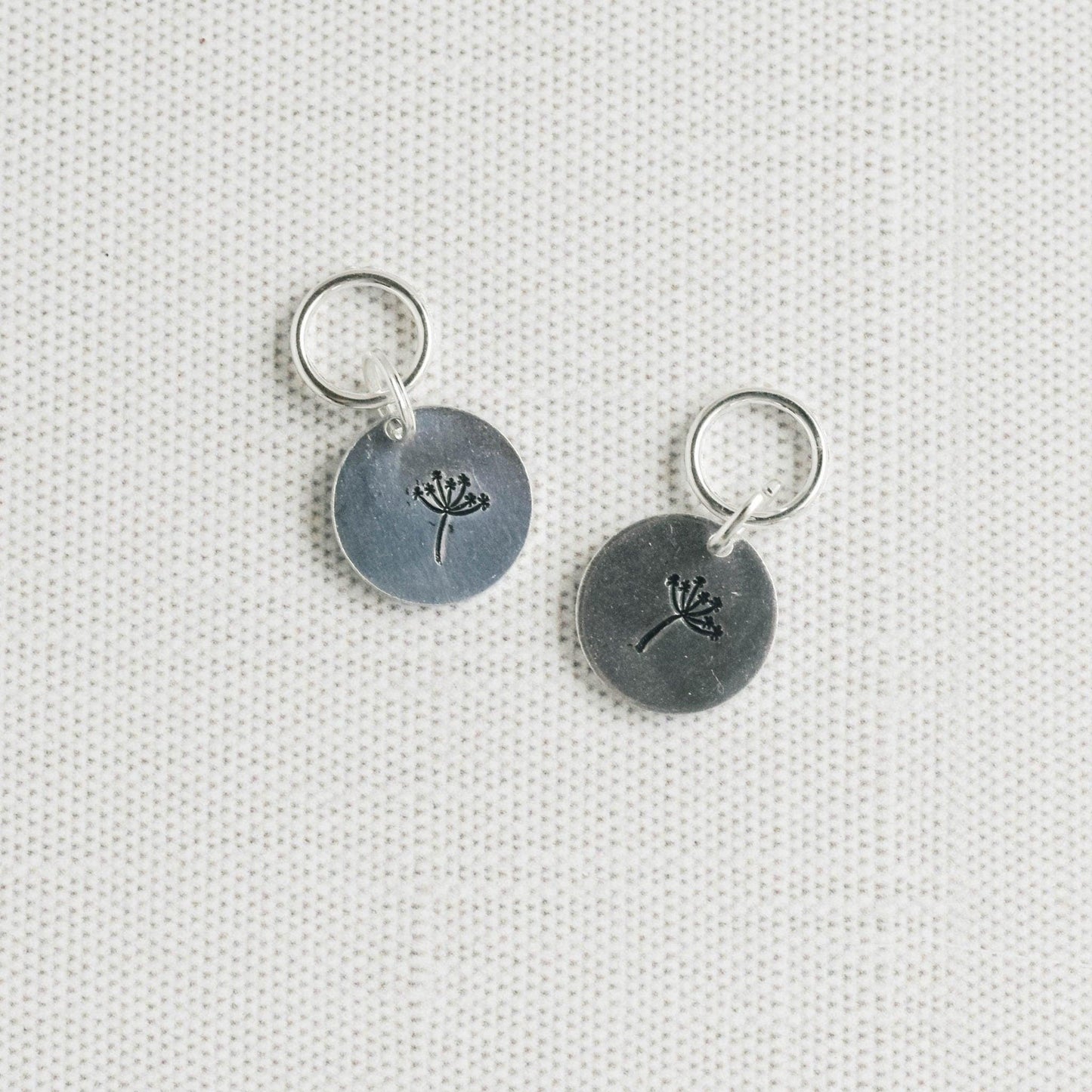 Set of 2 Hand Stamped Stitch Markers - Dandelion