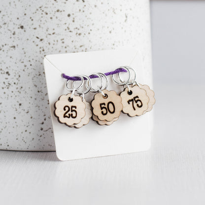Set of 6 Laser Engraved Stitch Markers - Cast On Counting Number Extras - Birch