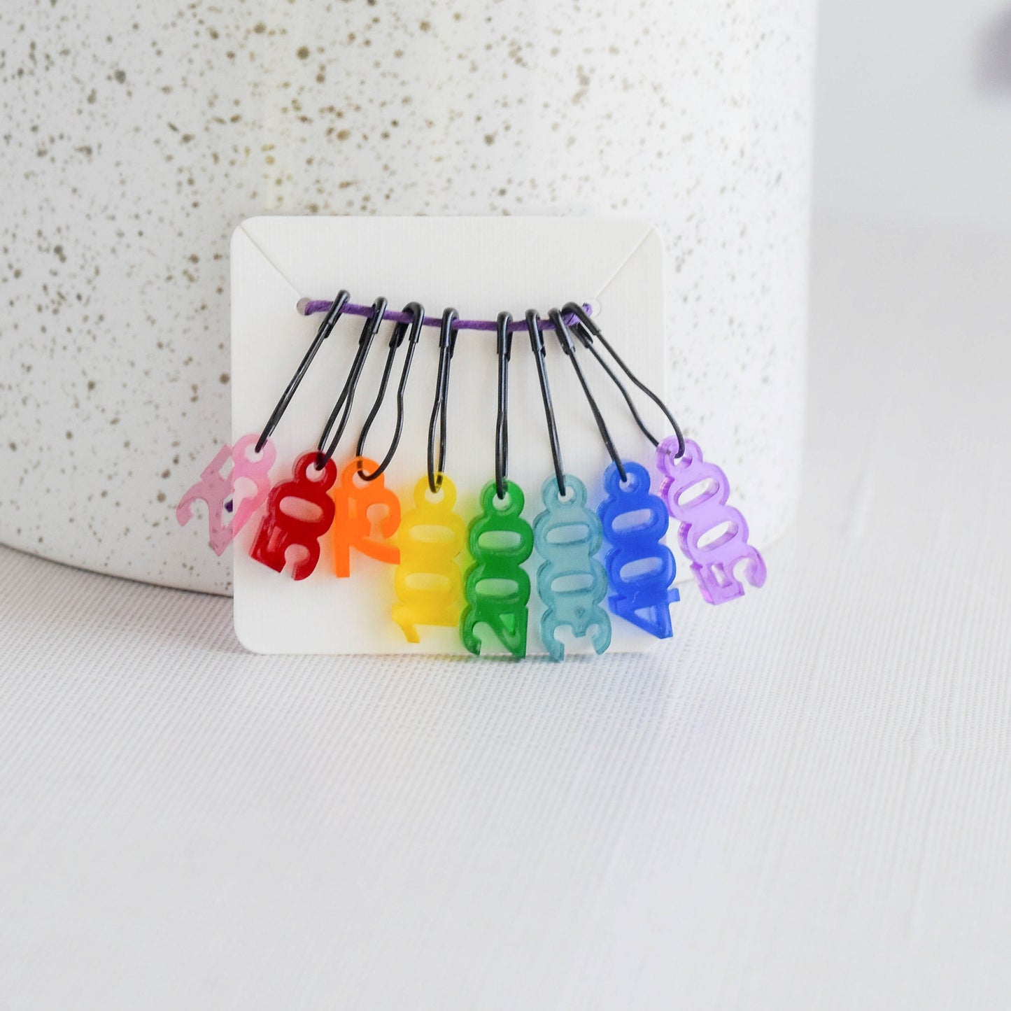 Set of 8 Removable Laser Engraved Stitch Markers - Number Outlines - Rainbow