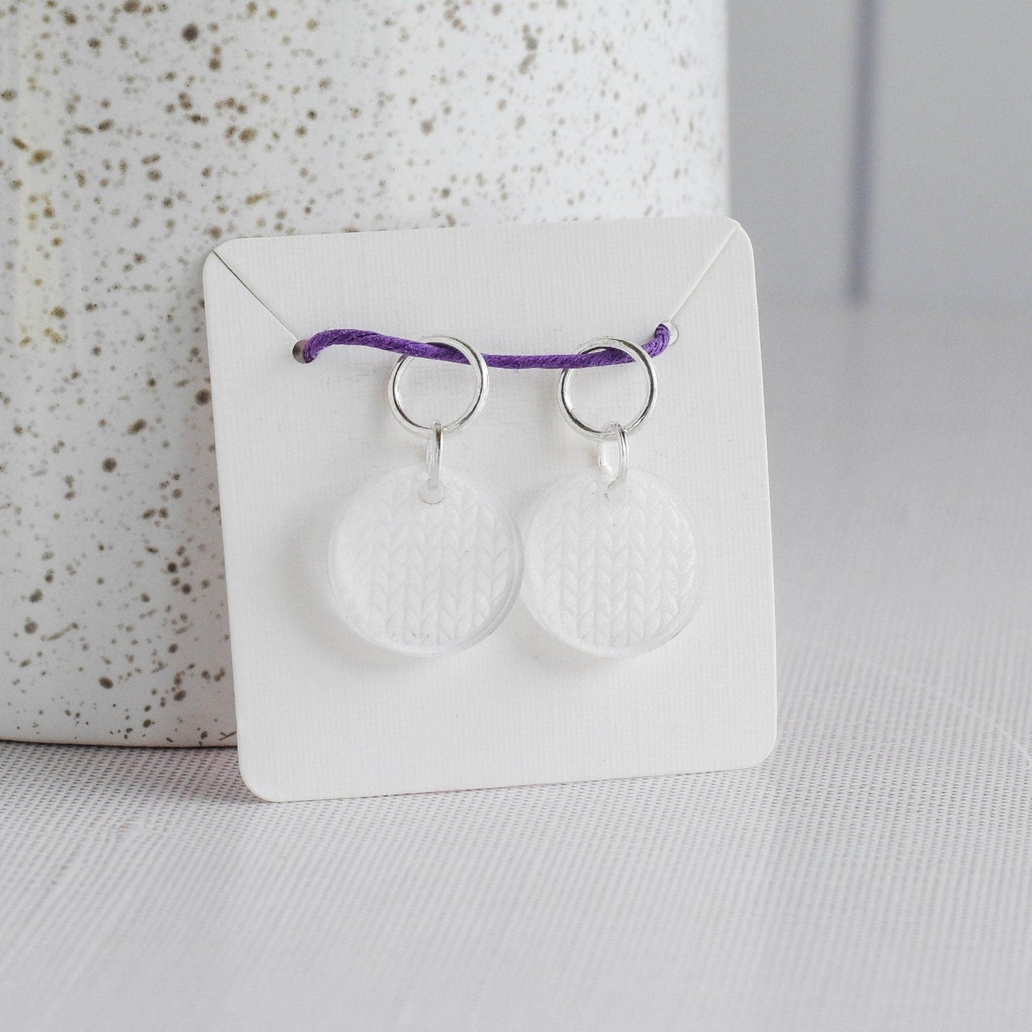 Set of 2 Laser Engraved Clear Acrylic Stitch Markers - Knit Stitch