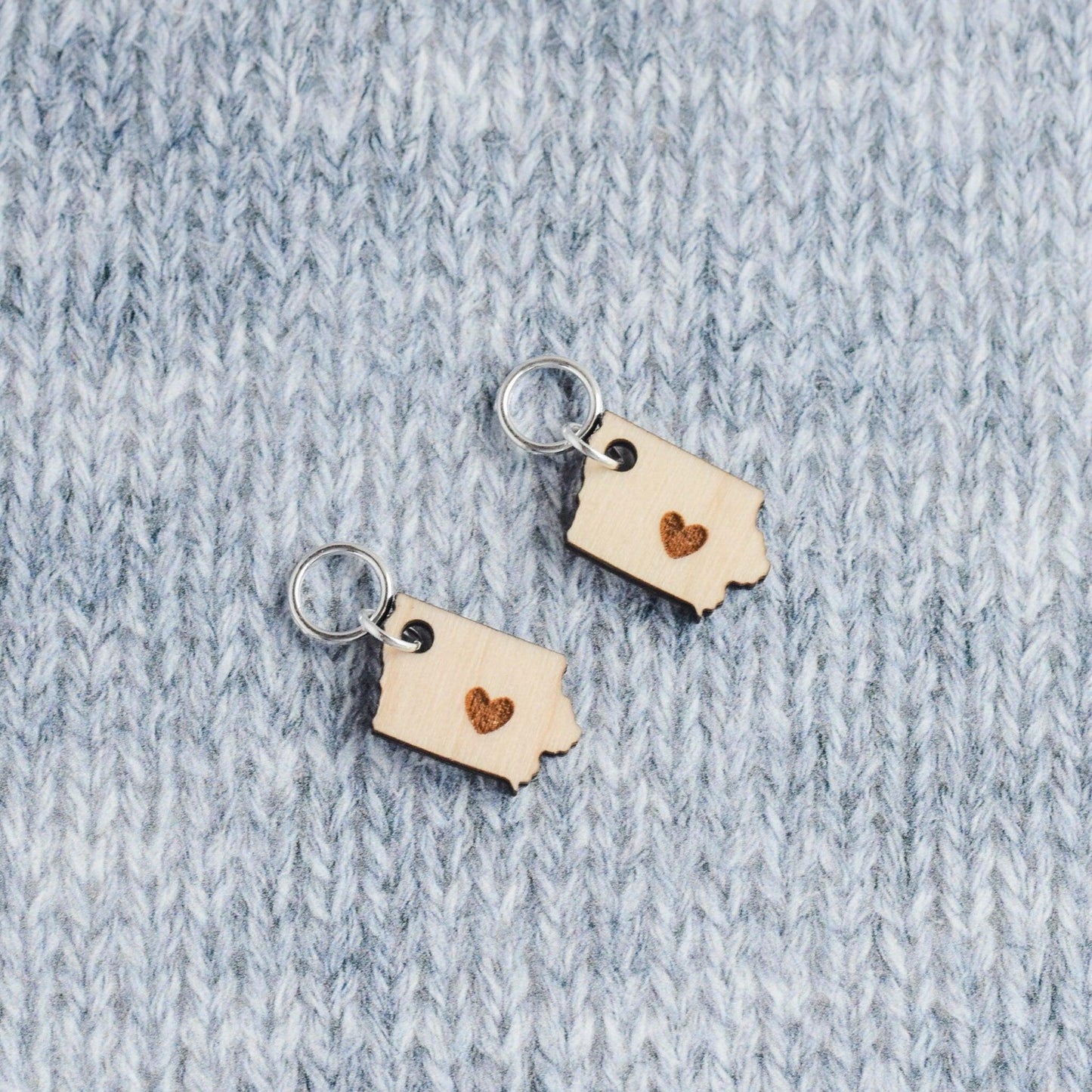 Set of 2 Laser Engraved Stitch Markers - Iowa