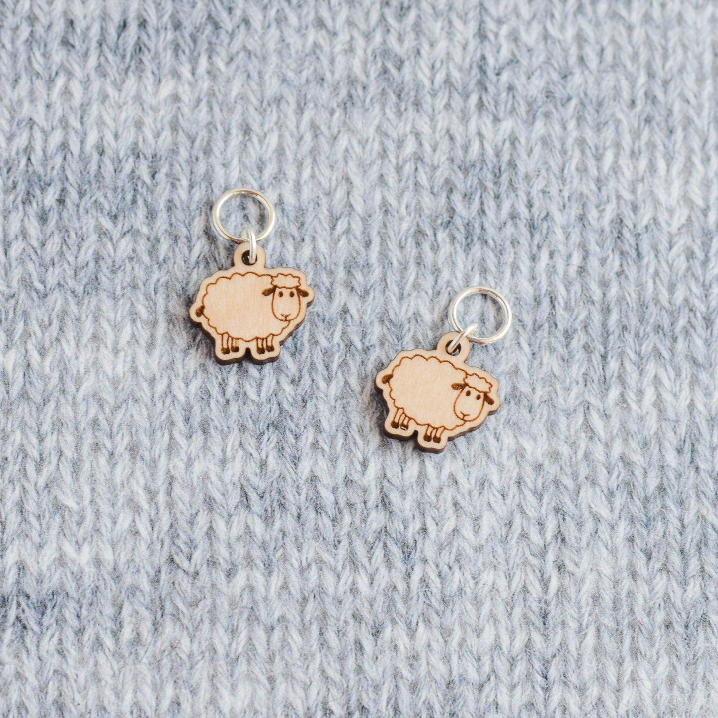 Set of 2 Laser Engraved Stitch Markers - Cute Sheep