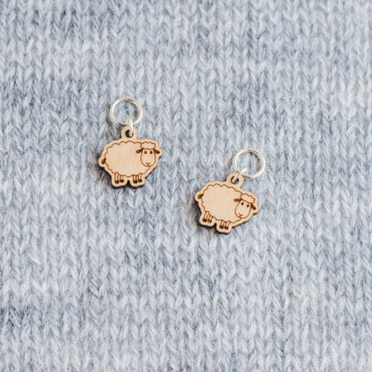 Set of 2 Laser Engraved Stitch Markers - Cute Sheep