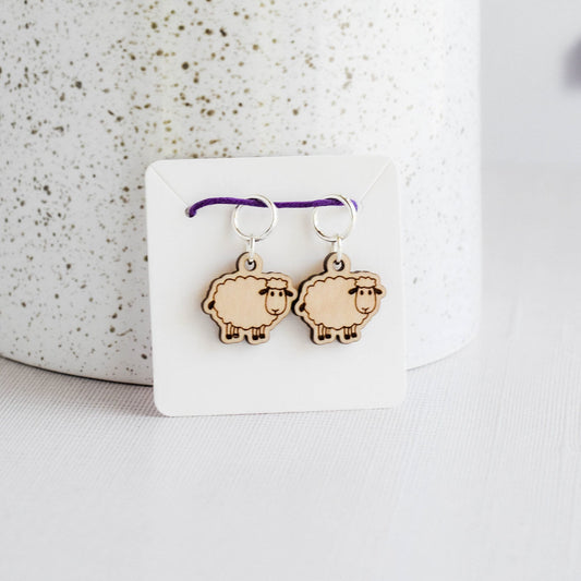 Set of 2 Laser Engraved Stitch Markers - Cute Sheep