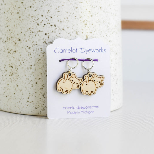 Set of 2 Laser Engraved Stitch Markers - Cat Butts