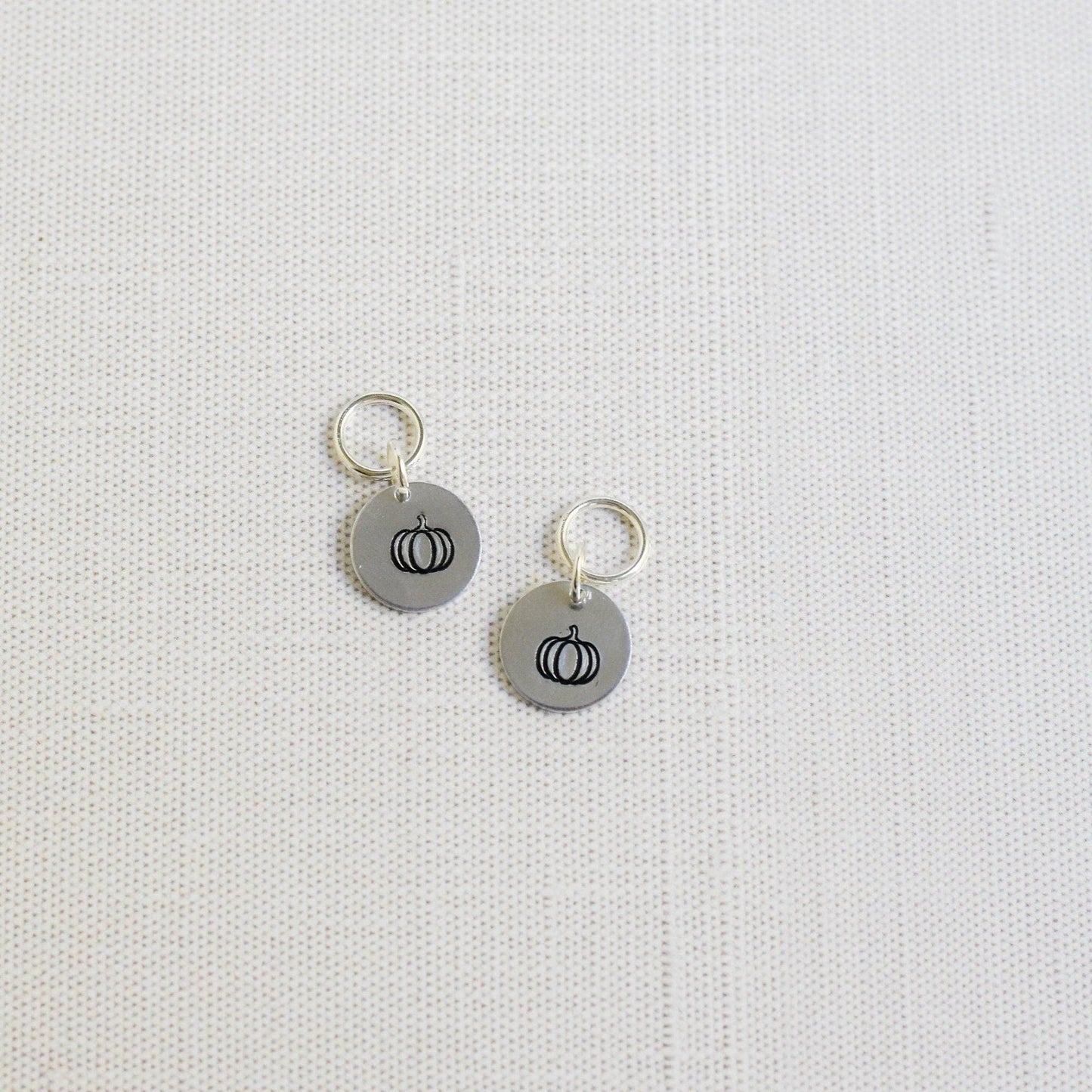 Set of 2 Hand Stamped Stitch Markers - Pumpkins