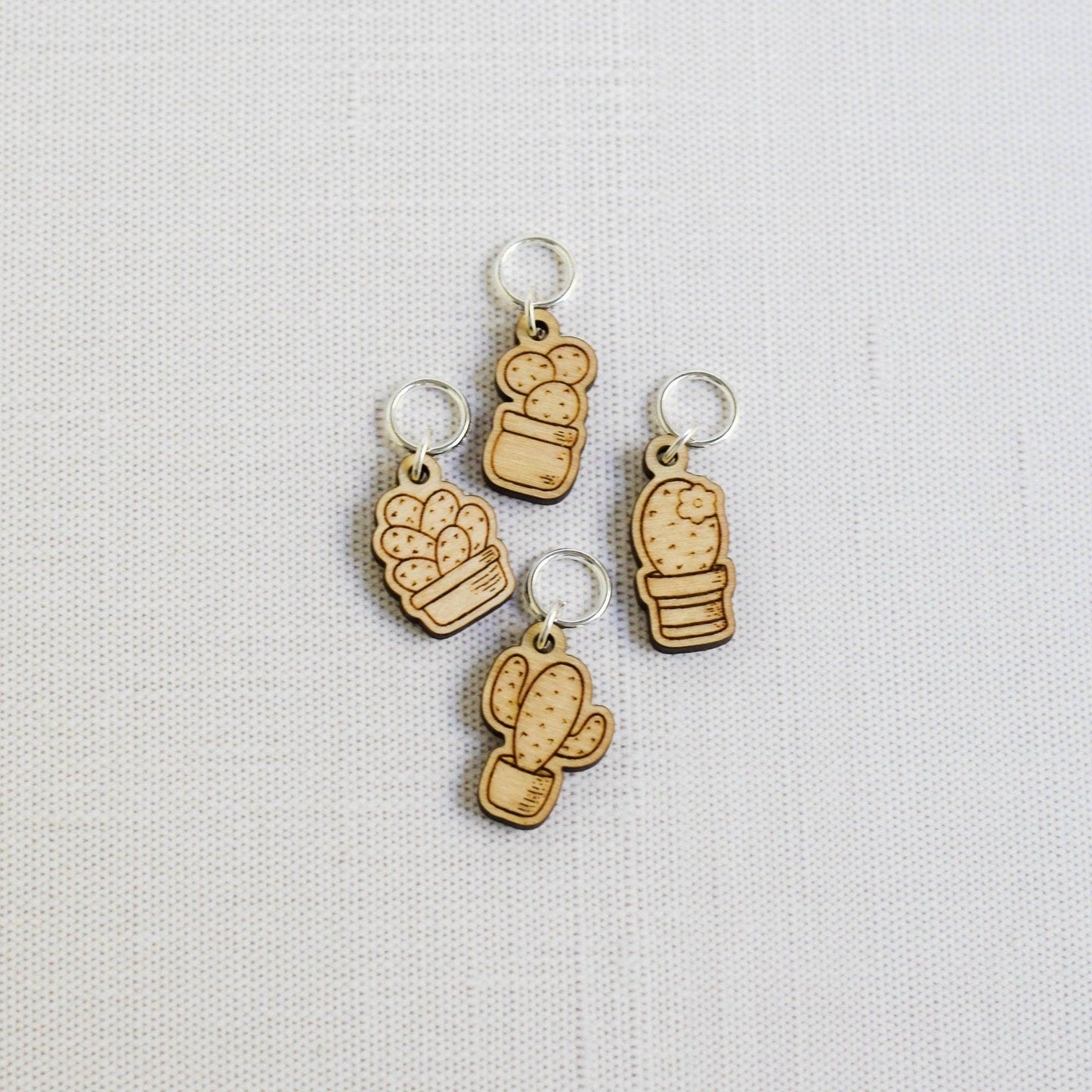 Set of 4 Laser Engraved Stitch Markers - Cactus