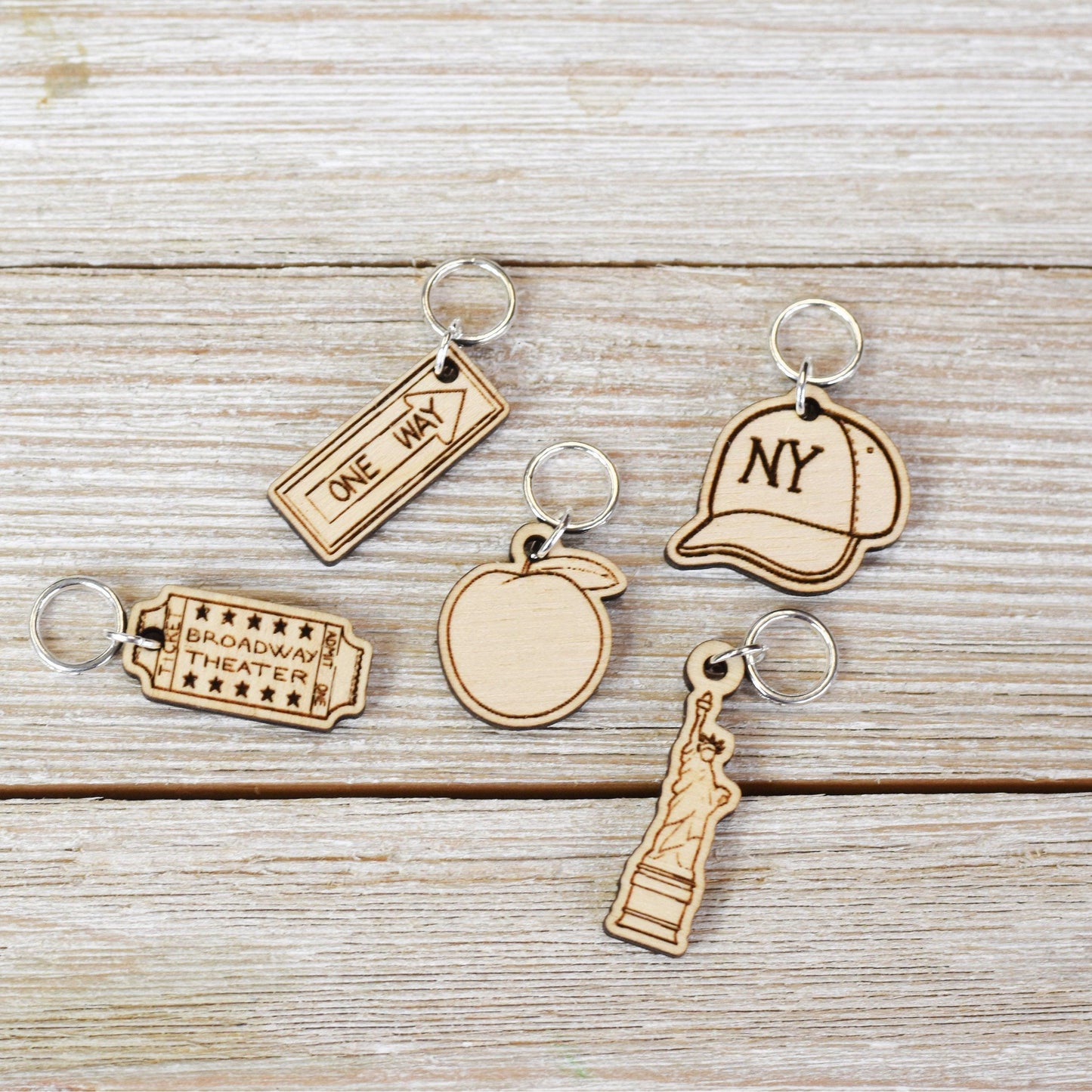 Set of 5 Laser Engraved Stitch Markers - New York