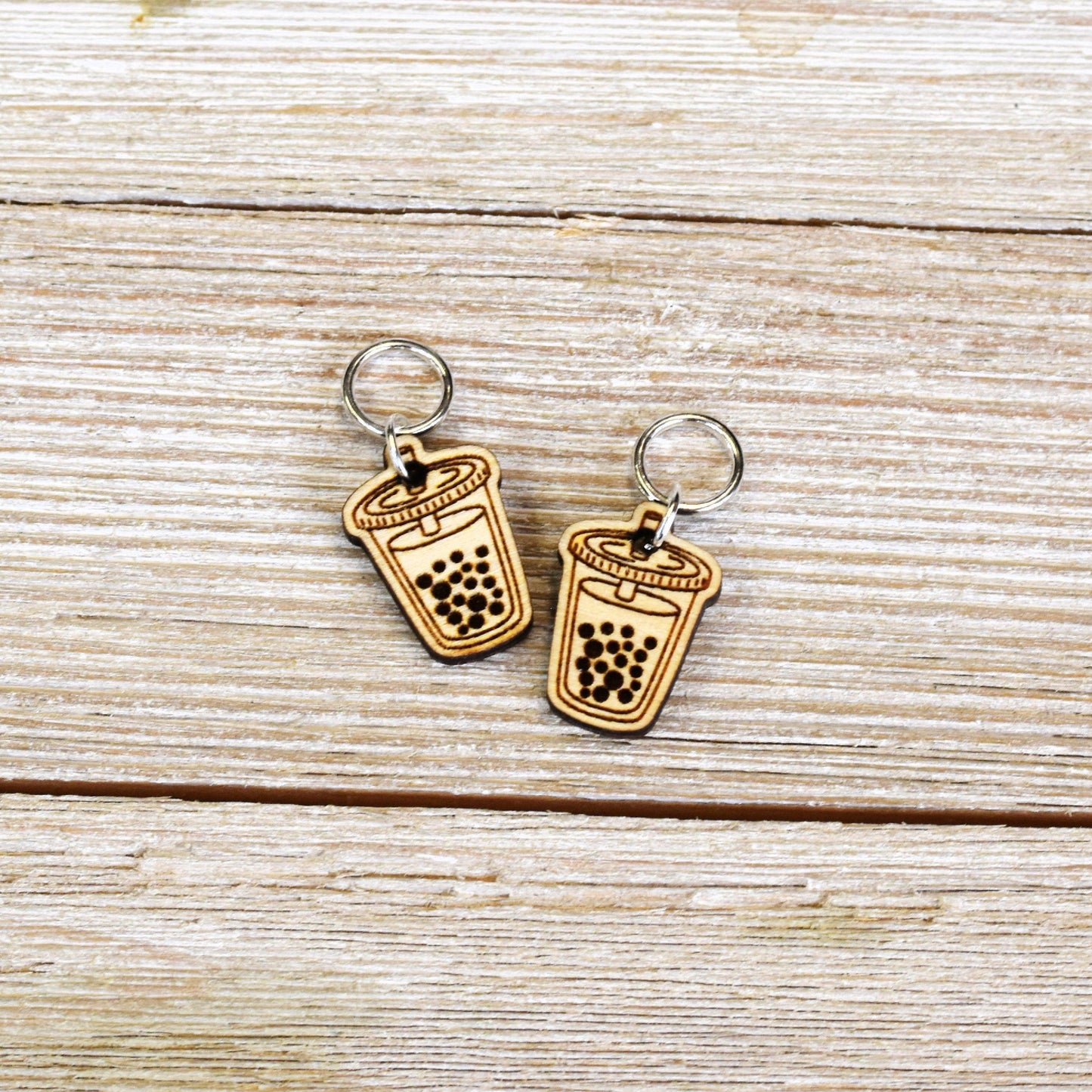 Set of 2 Laser Engraved Stitch Markers - Boba, Bubble Tea