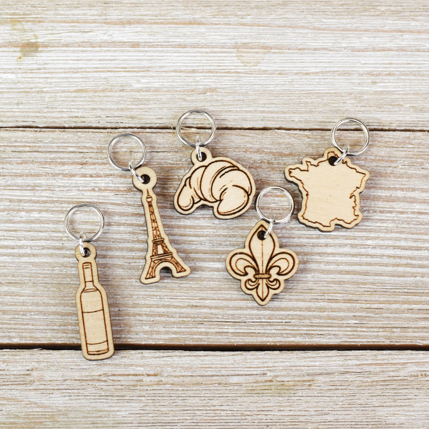 Set of 5 Laser Engraved Stitch Markers - France
