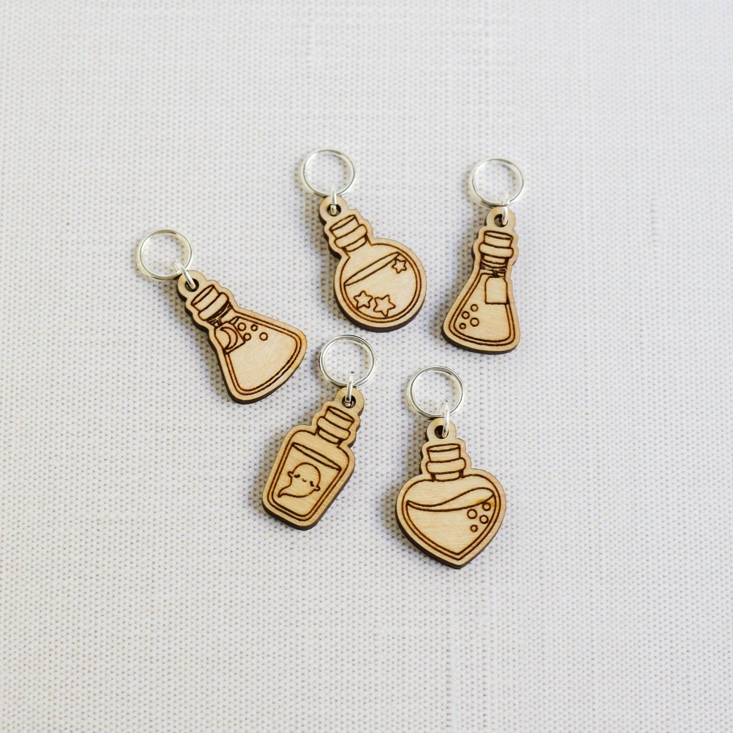 Set of 5 Laser Engraved Stitch Markers - Halloween Potions