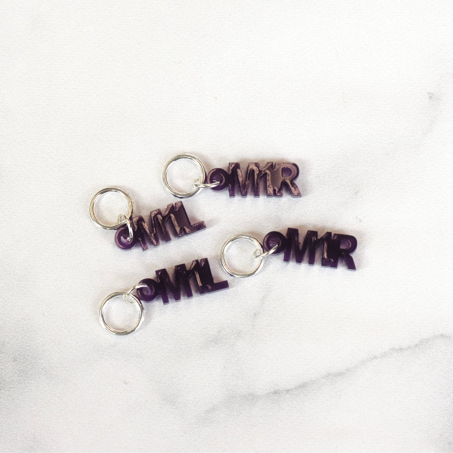Set of 4 Laser Engraved Stitch Markers - M1L and M1R - Purple