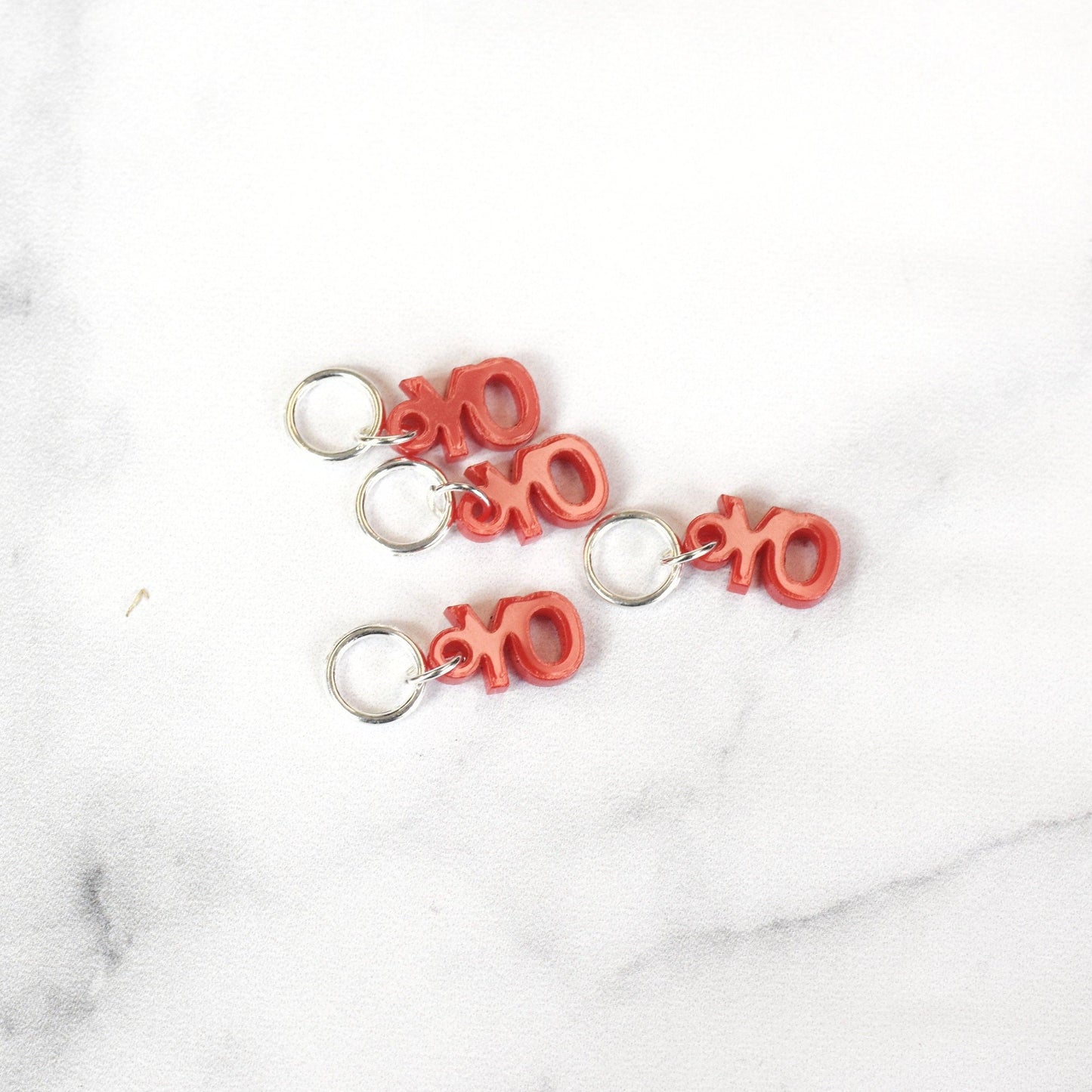 Set of 4 Laser Engraved Stitch Markers - YO - Red