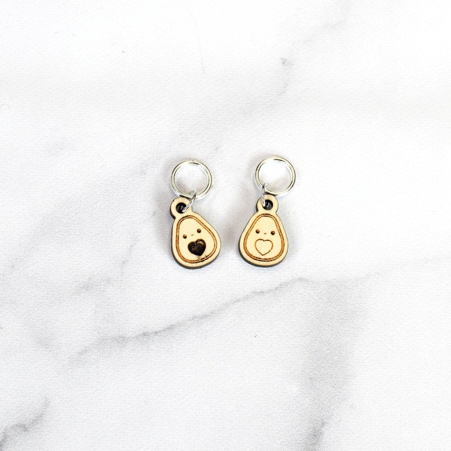 Set of 2 Laser Engraved Stitch Markers - Kawaii Avocado Pair