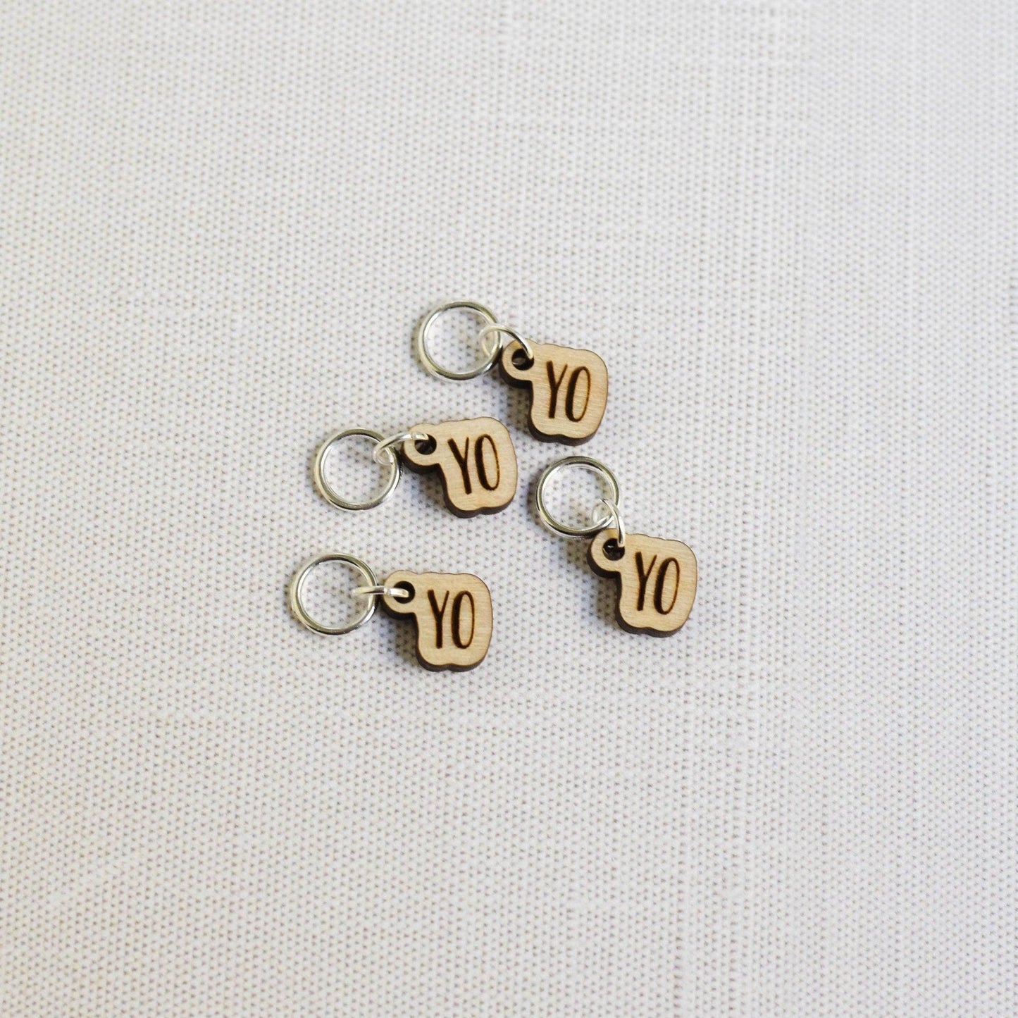 Set of 4 Laser Engraved Stitch Markers - YO - Birch Outline