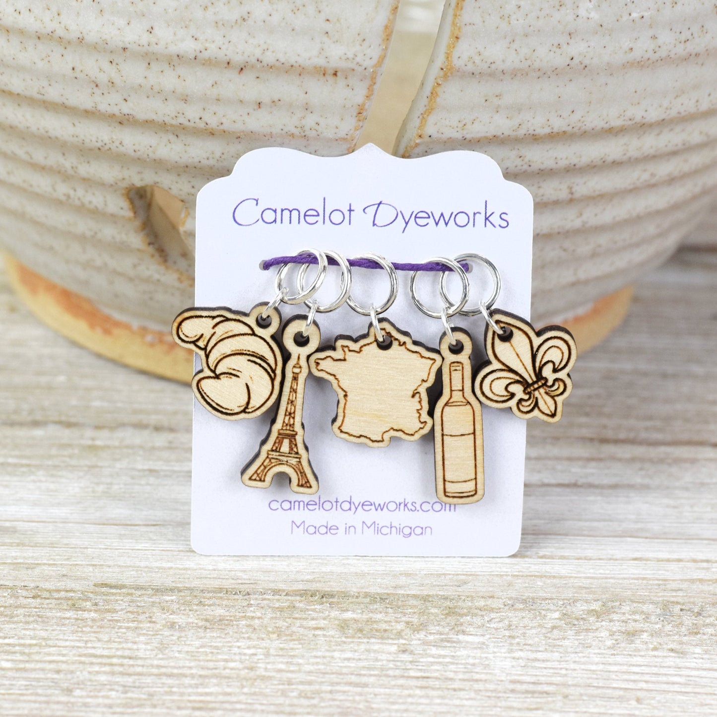 Set of 5 Laser Engraved Stitch Markers - France