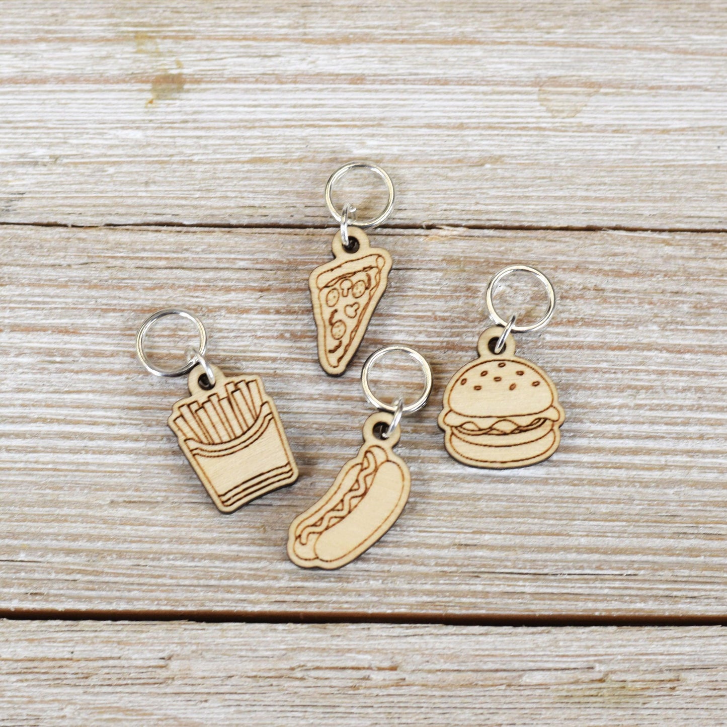 Set of 4 Laser Engraved Stitch Markers - Fast Food