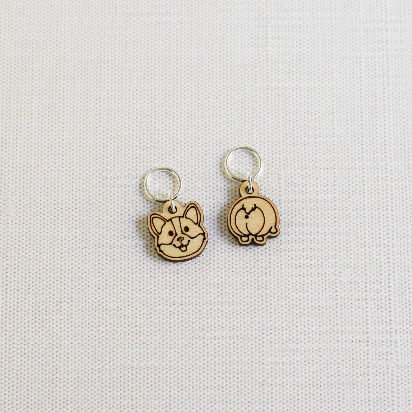 Set of 2 Laser Engraved Stitch Markers - Corgi Front and Back