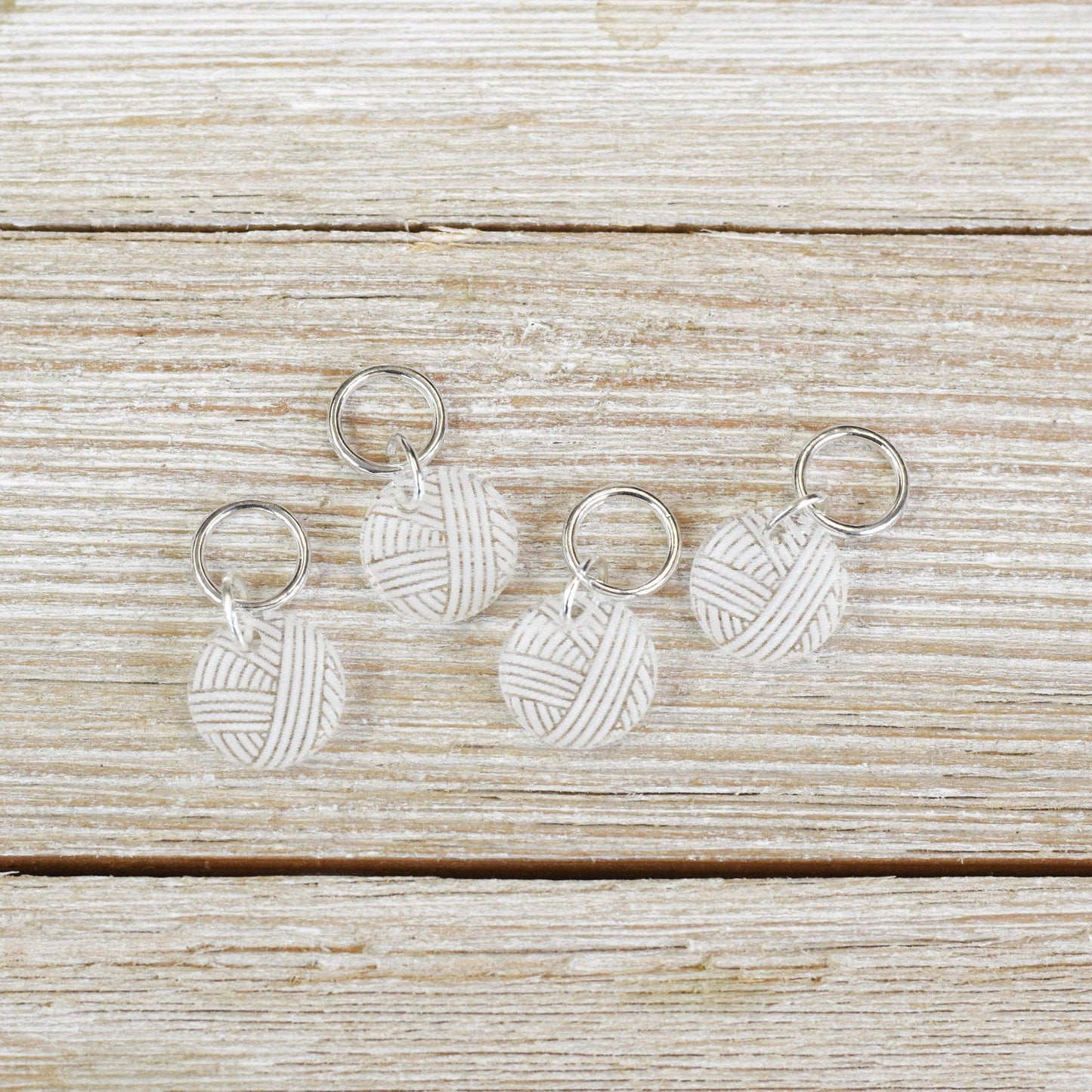 Set of 4 Laser Engraved Stitch Markers - Clear Acrylic Yarn Balls