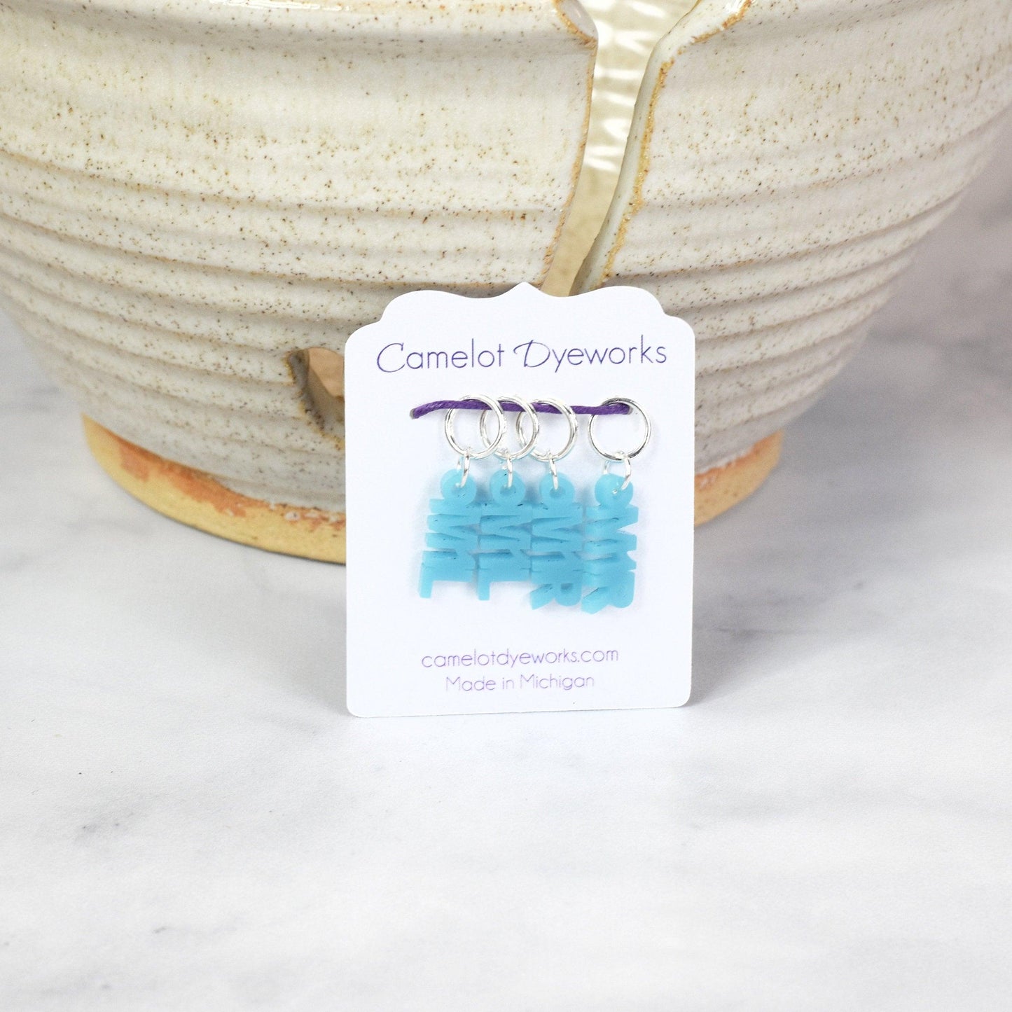 Set of 4 Laser Engraved Stitch Markers - M1L and M1R - Aqua