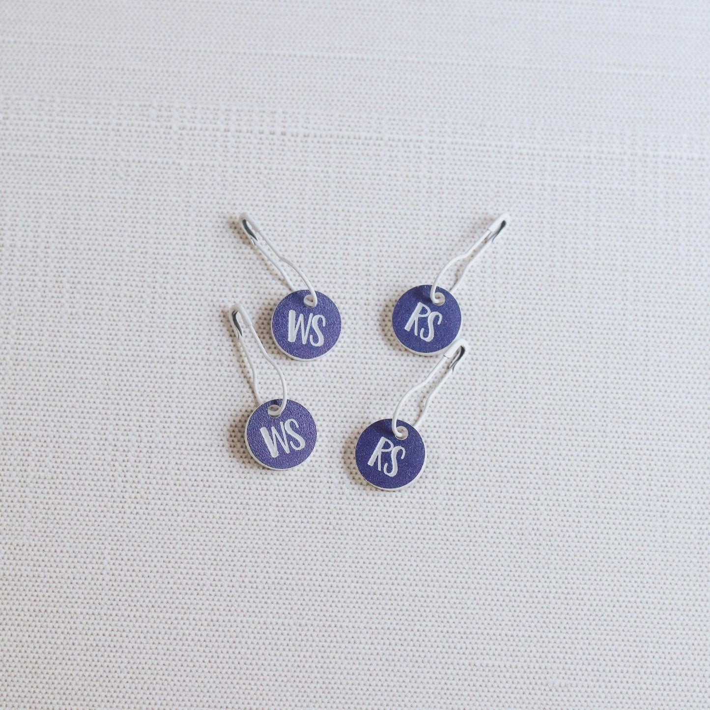 Set of 4 Laser Engraved Removable Stitch Markers - RS and WS - Purple