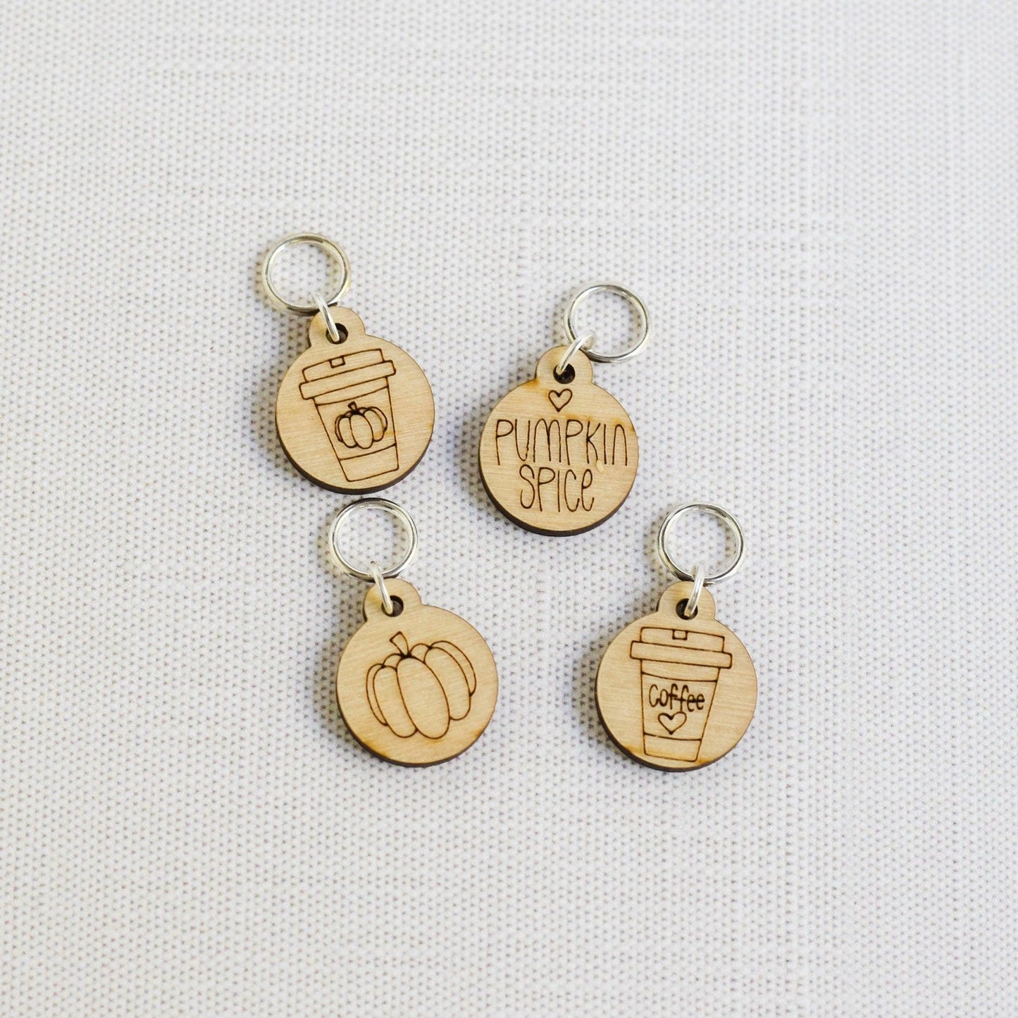 Set of 4 Laser Engraved Stitch Markers - Pumpkin Spice
