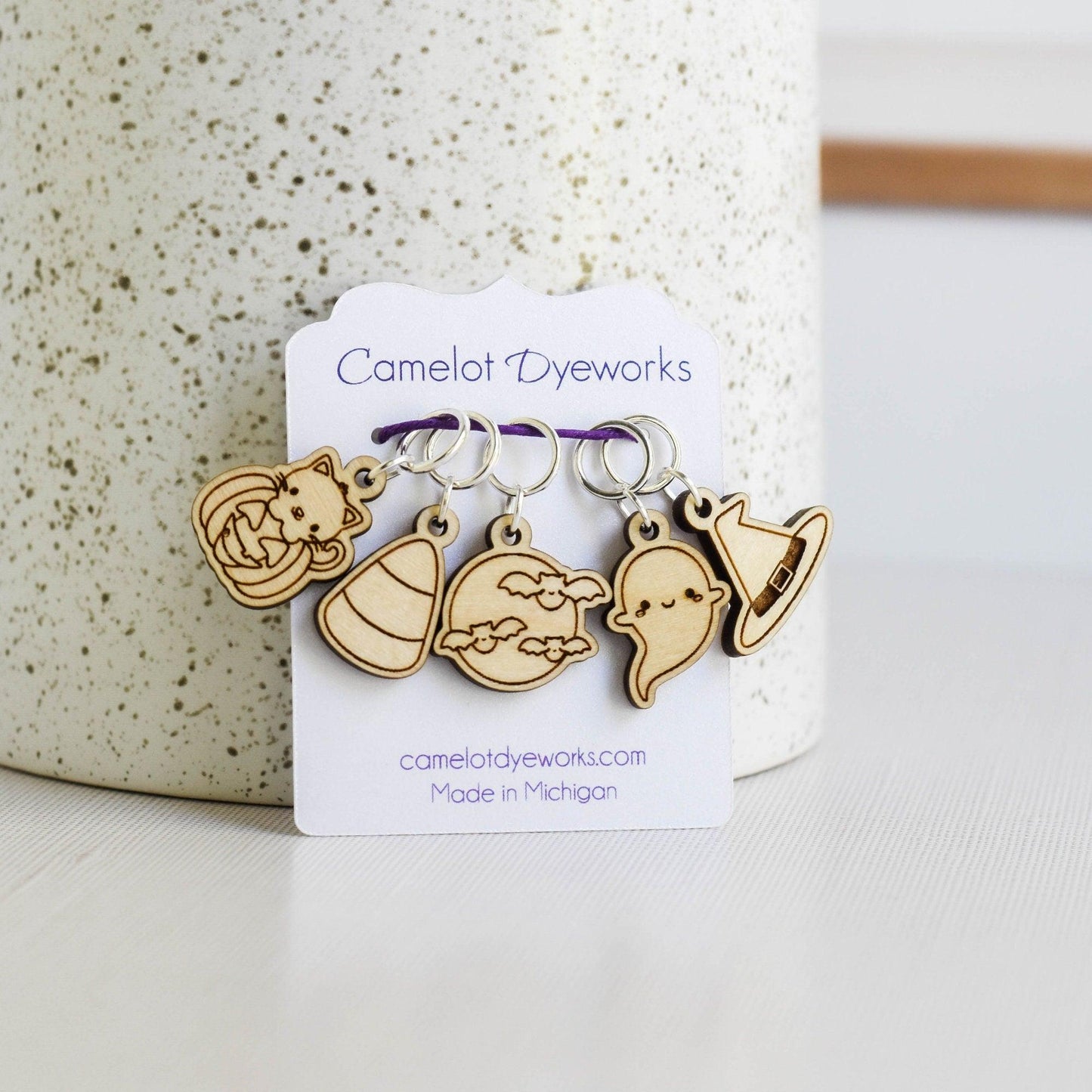 Set of 5 Laser Engraved Stitch Markers - Halloween