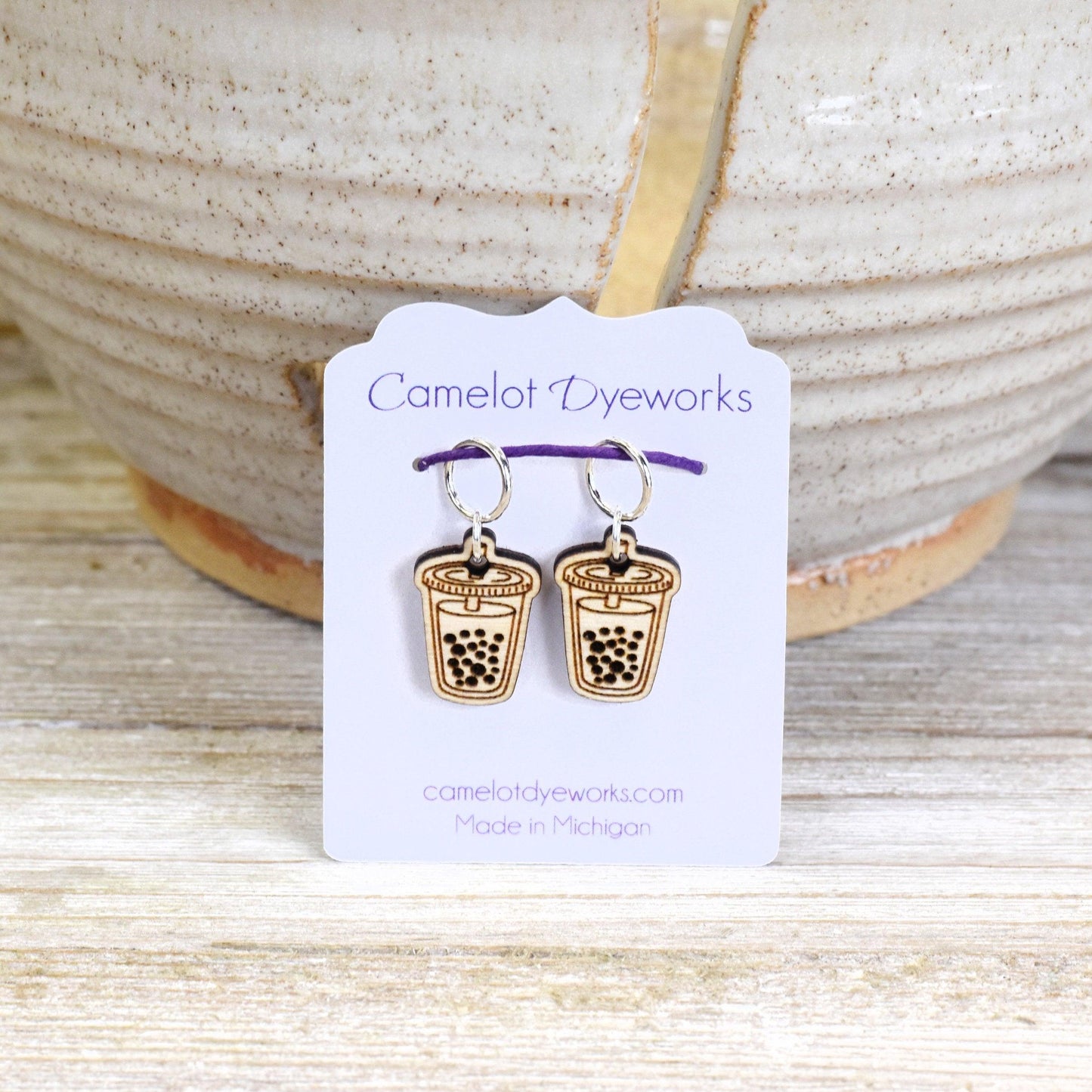 Set of 2 Laser Engraved Stitch Markers - Boba, Bubble Tea