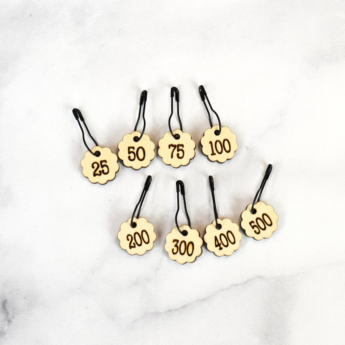 Set of 8 Laser Engraved Removable Stitch Marker - Cast On Counting Numbers - Birch