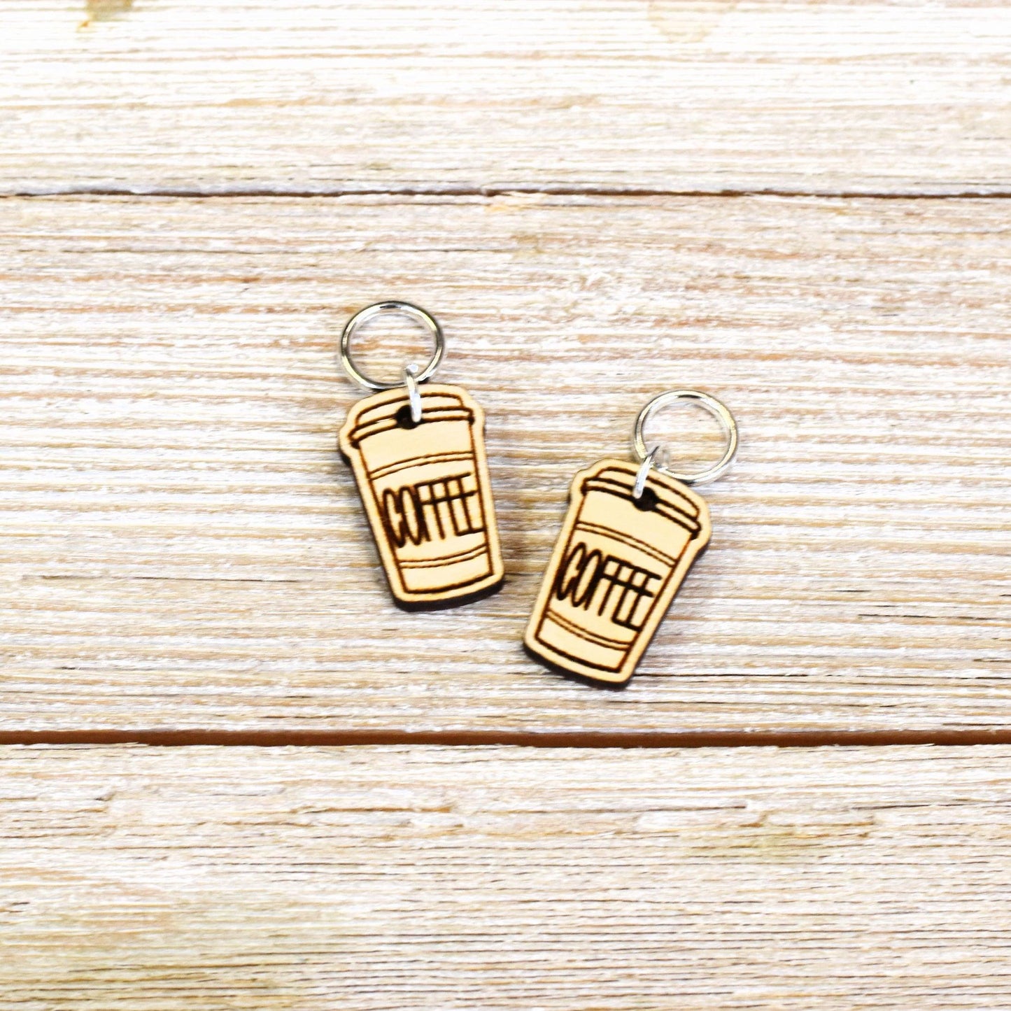 Set of 2 Laser Engraved Stitch Markers - Coffee