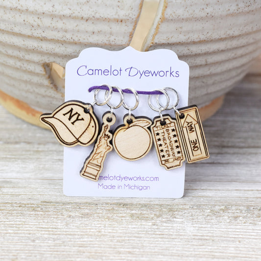 Set of 5 Laser Engraved Stitch Markers - New York