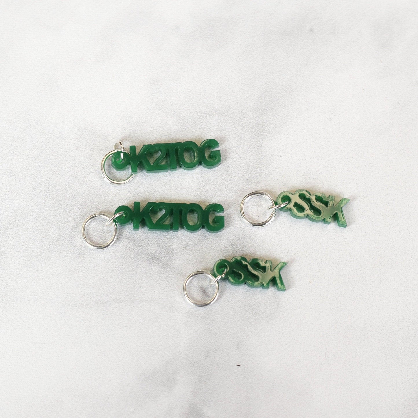 Set of 4 Laser Engraved Stitch Markers - SSK and K2TOG - Green