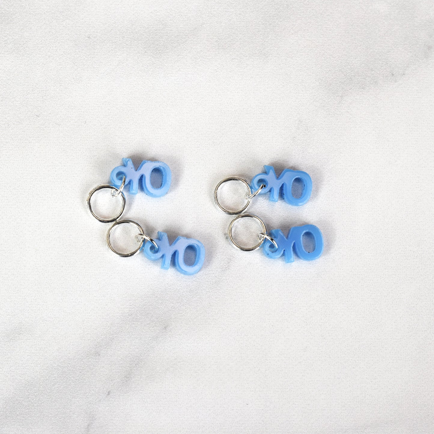 Set of 4 Laser Engraved Stitch Markers - YO - Blue