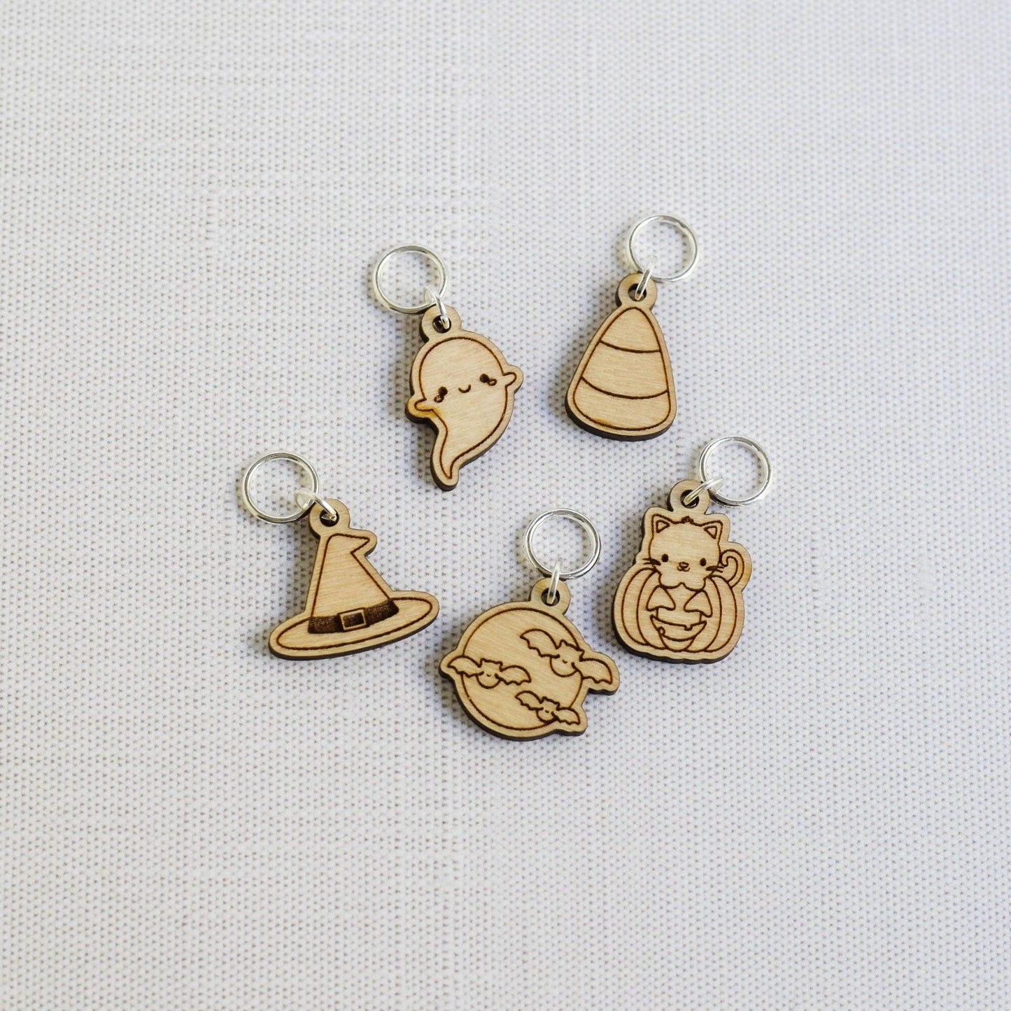 Set of 5 Laser Engraved Stitch Markers - Halloween