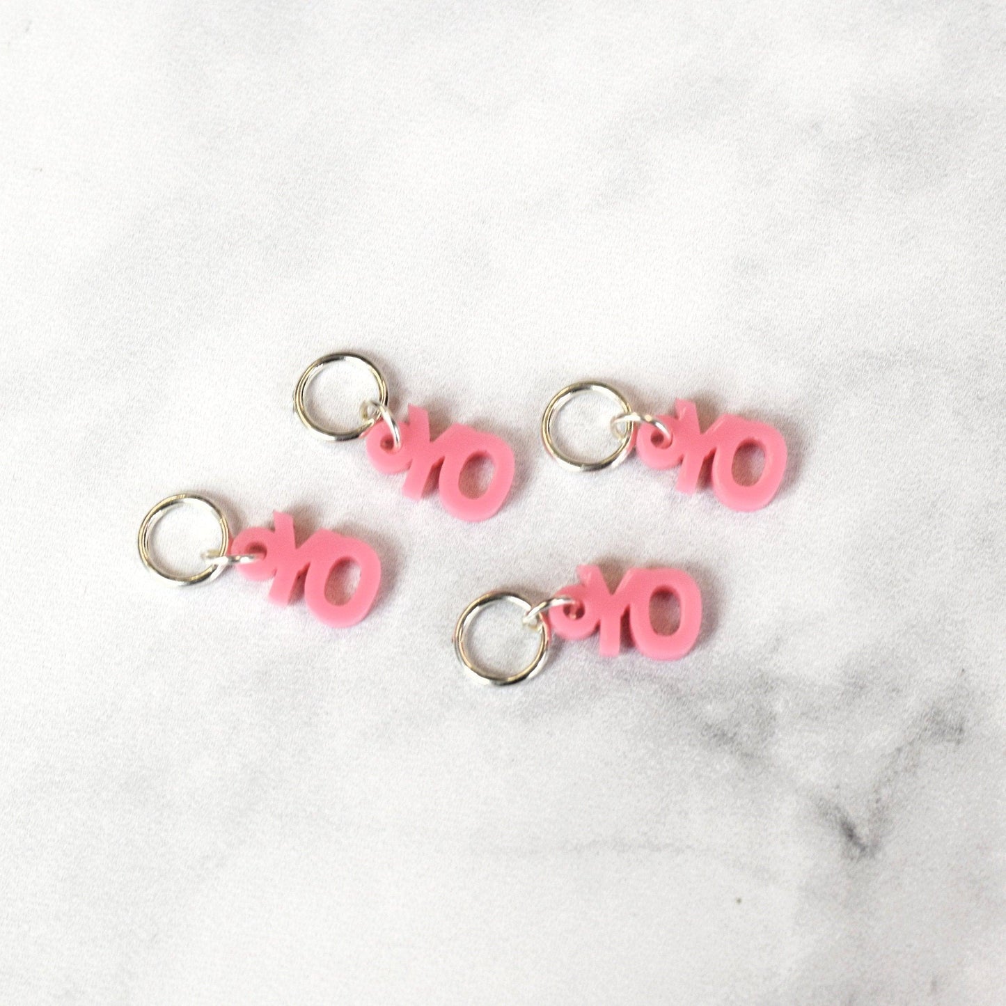 Set of 4 Laser Engraved Stitch Markers - YO - Pink