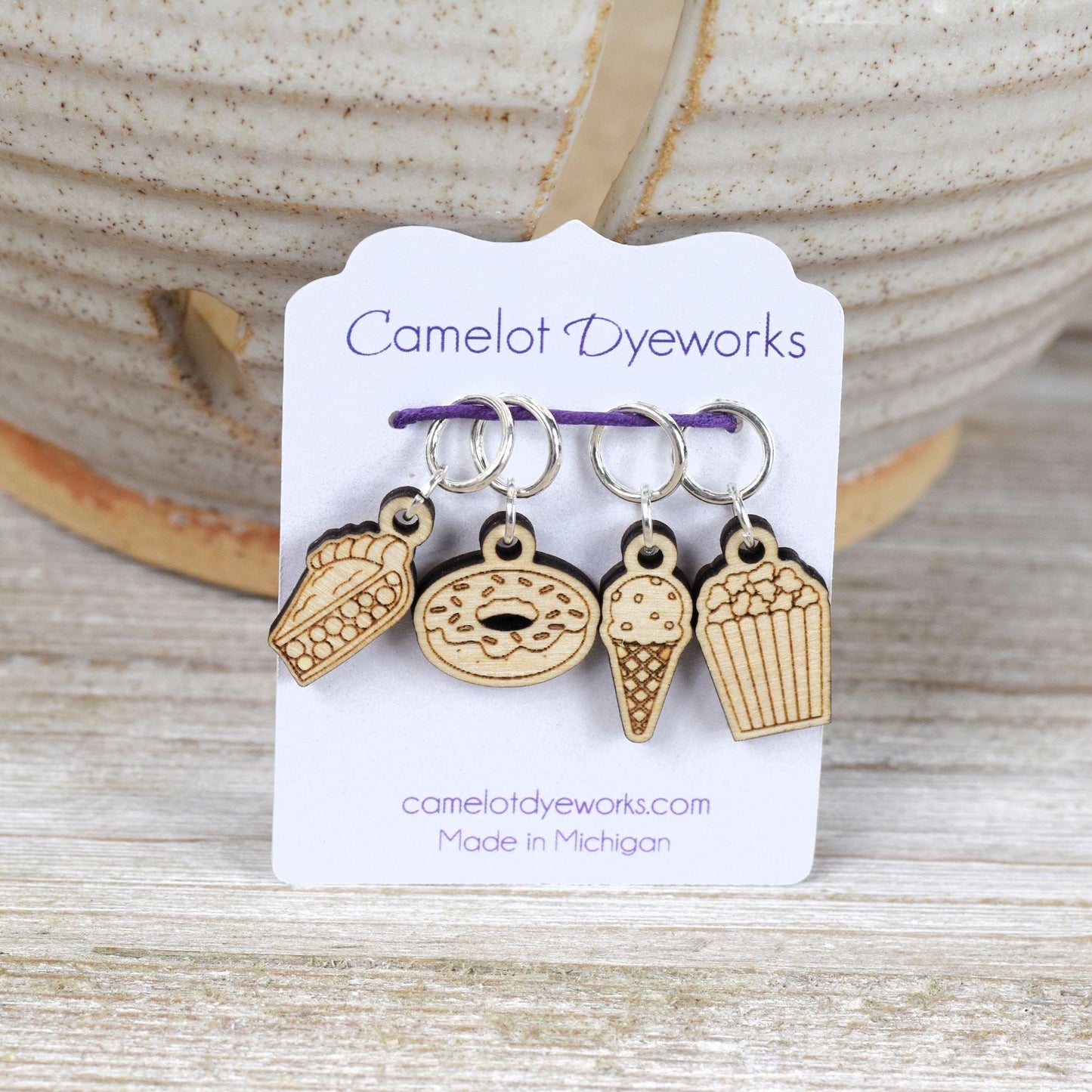 Set of 4 Laser Engraved Stitch Markers - Snacks