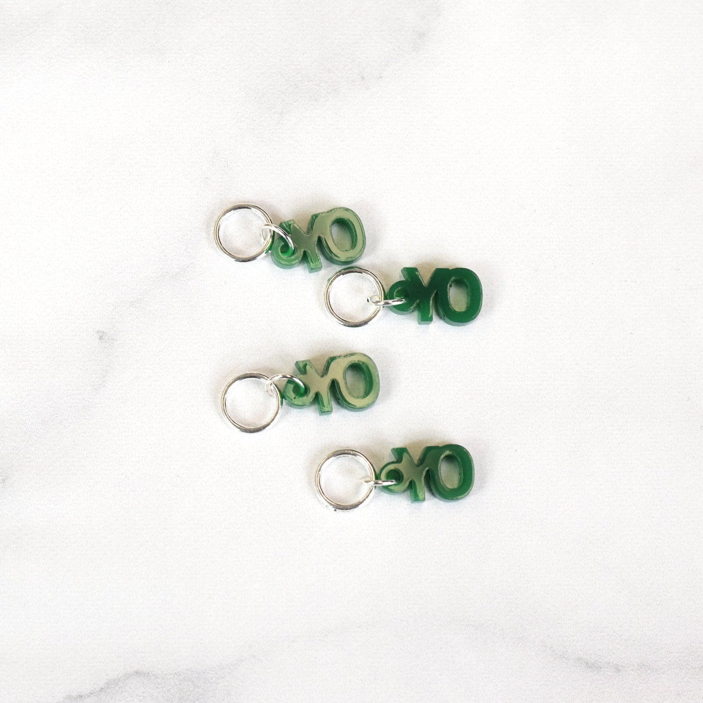 Set of 4 Laser Engraved Stitch Markers - YO - Green