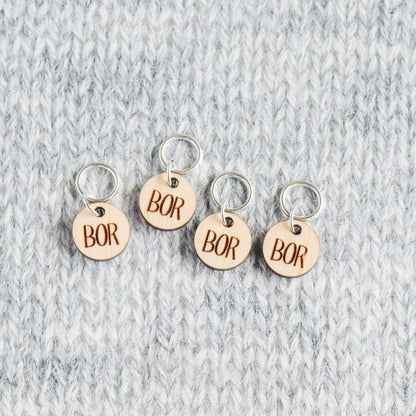Set of 4 Stitch Markers - BOR - Laser Engraved Wood Stitch Markers, Beginning of Round, Hat Stitch Markers - Birch Small