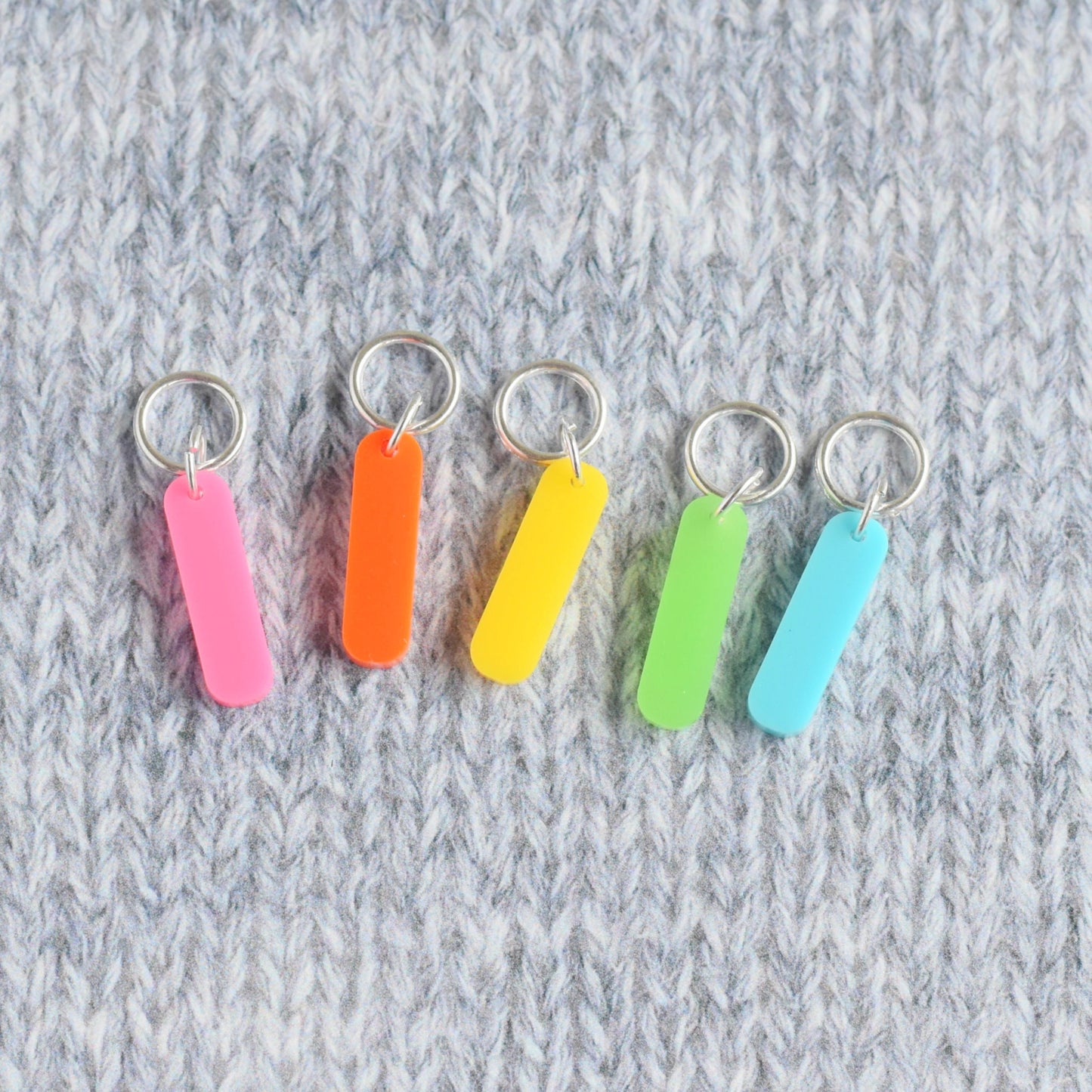 Set of 5 Stitch Markers, Bright Rainbow Bar Stick Markers, Laser Engraved Acrylic Stitch Markers, Rainbow Acrylic Stitch Markers