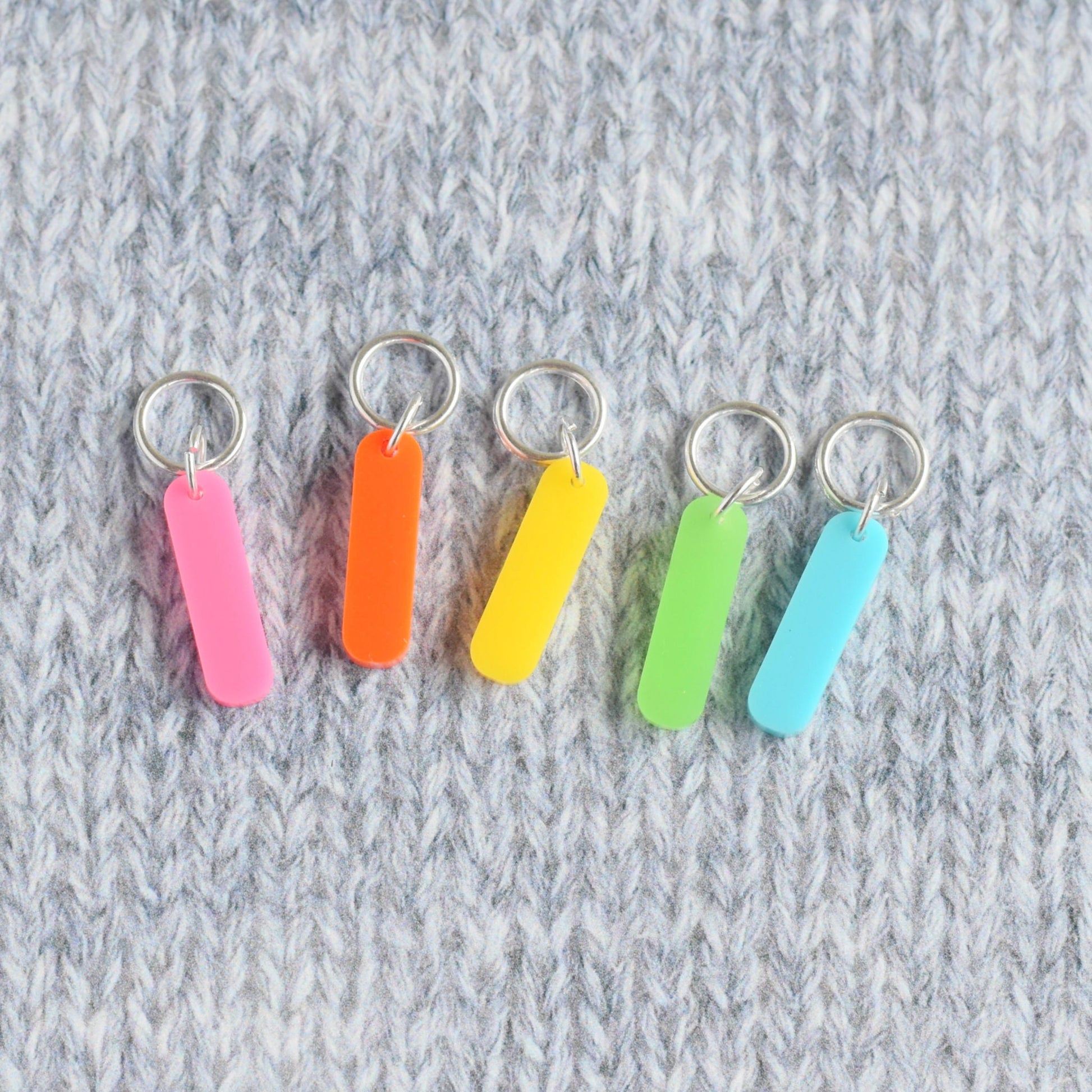 Set of 5 Stitch Markers, Bright Rainbow Bar Stick Markers, Laser Engraved Acrylic Stitch Markers, Rainbow Acrylic Stitch Markers