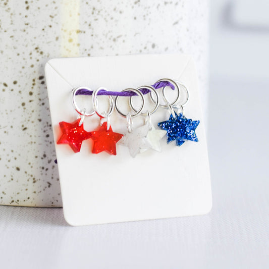 Set of 6 Acrylic Tiny Stars Stitch Markers - Patriotic