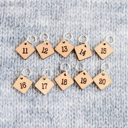 Set of 10 Laser Engraved Stitch Markers - 11-20 - Cast On Counting Numbers