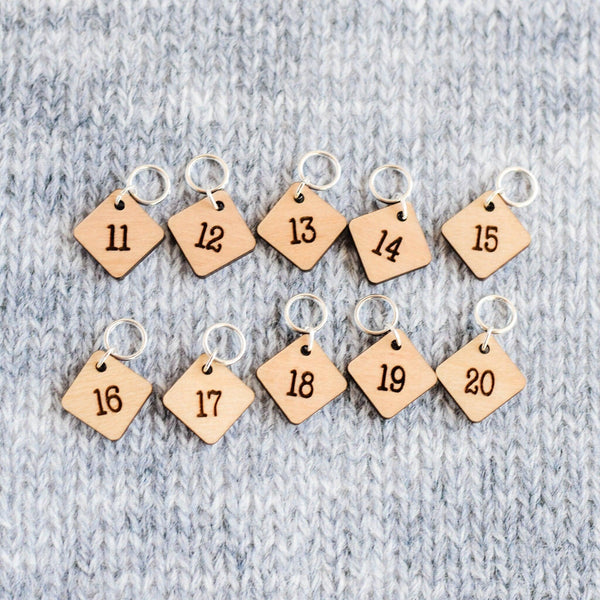 Set of 10 Laser Engraved Stitch Markers - 11-20 - Cast On Counting Numbers