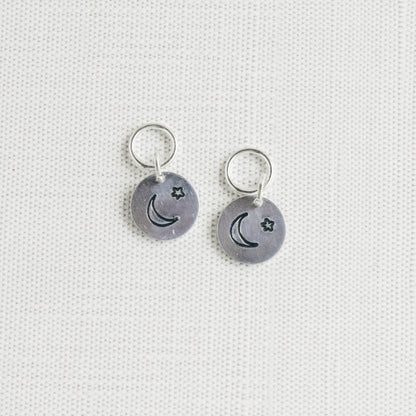 Set of 2 Hand Stamped Stitch Markers - Moon & Star