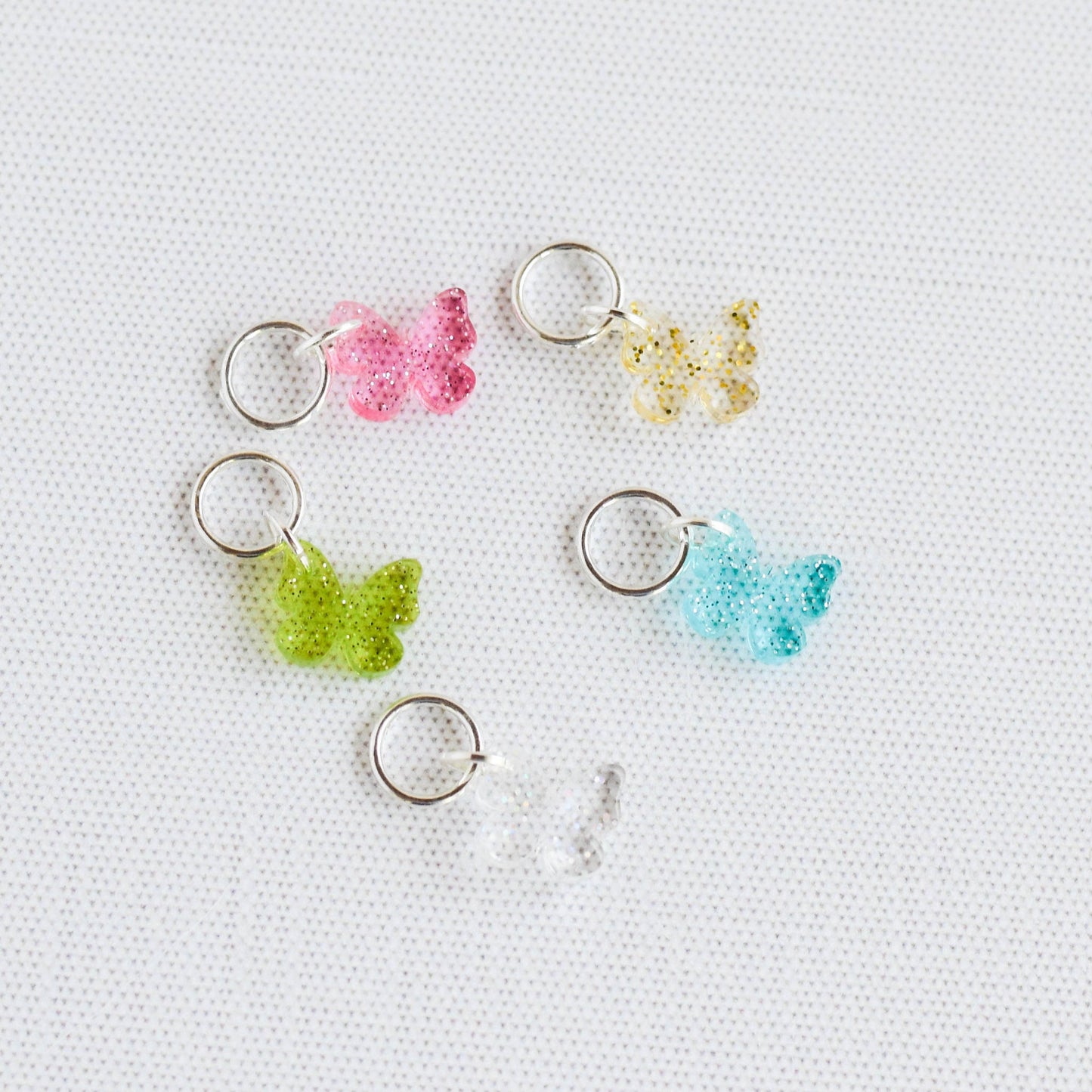 Set of 5 Acrylic Laser Engraved Stitch Markers - Spring Butterflies