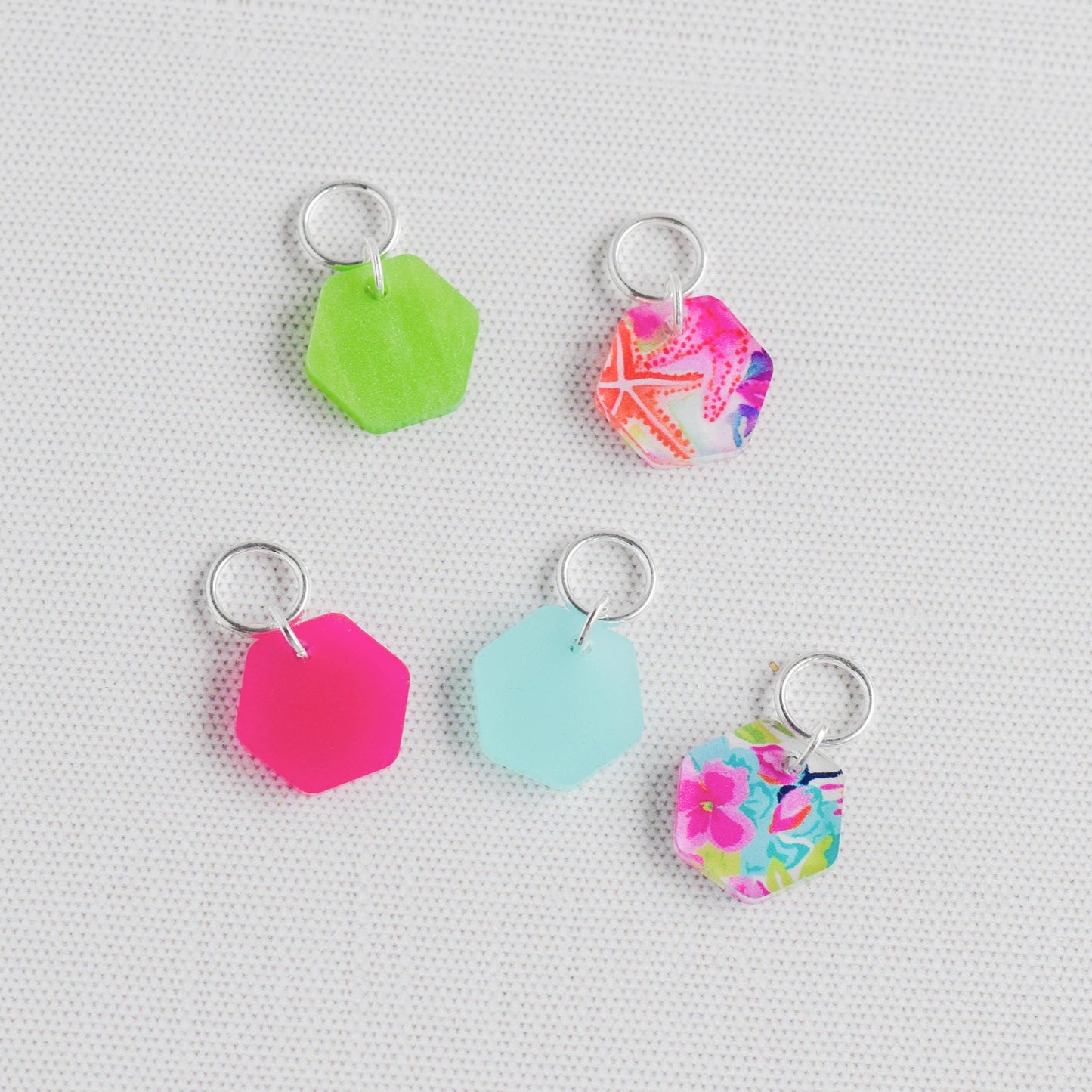 Set of 5 Laser Engraved Hexagon Stitch Markers - Tropical Vacation