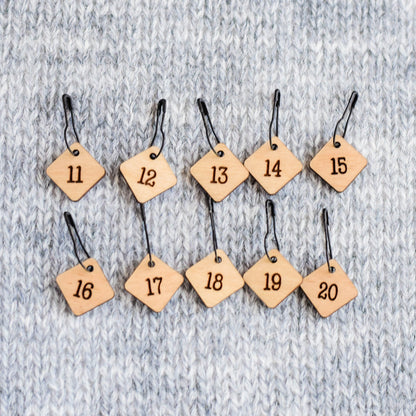 Set of 10 Laser Engraved Stitch Markers - 11-20 - Cast On Counting Numbers