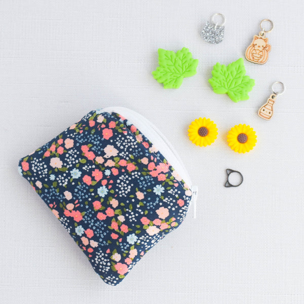 Small Zippered Notions Pouch - Navy Floral